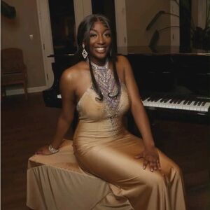 Elegant Gold Brown Evening Gown